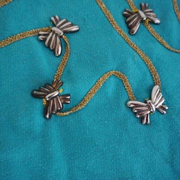 Vintage Cervelle Embellished Turquoise Knit Sweater Bead Butterfly L Whimsygoth - Picture 11 of 11